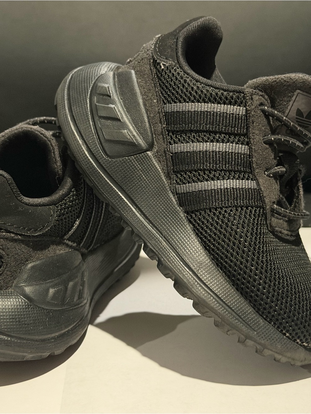 adidas Black Mesh Kids toddler/ baby Sneakers with Three-Stripes